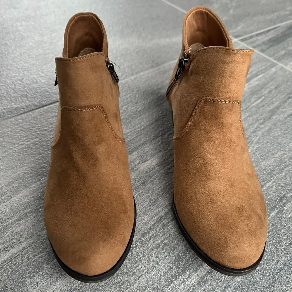 NIB Sun & Stone Abby Ankle Boot Tan Faux Suede Side Zip Booties Women's 7.5W